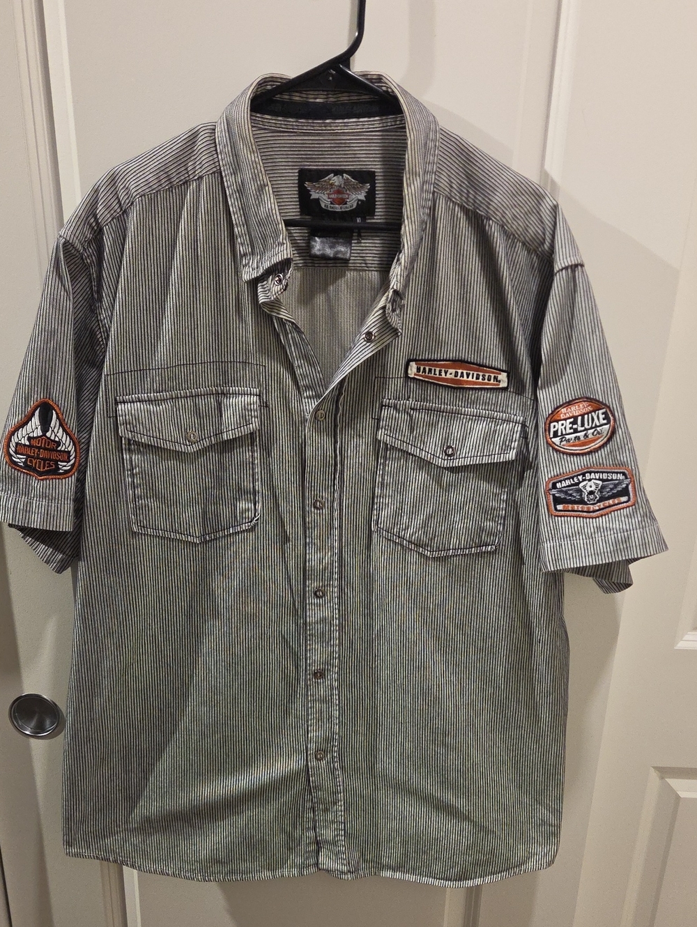 Harley-Davidson Gray Pinstripe Short Sleeve Button-Up Work Shirt
